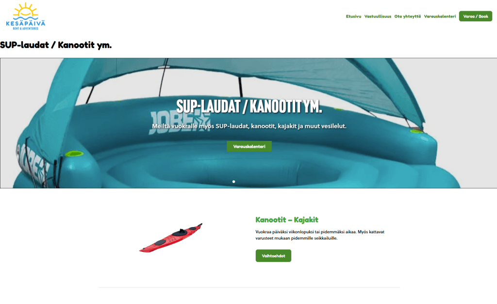 Kesäpäivä Rent & Adventures vanha sivu