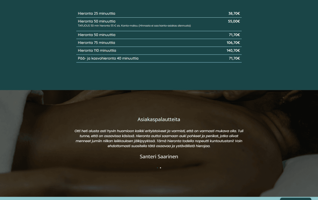 Hieroja Ollikainen hinnasto työnäyte, JeleTele Design