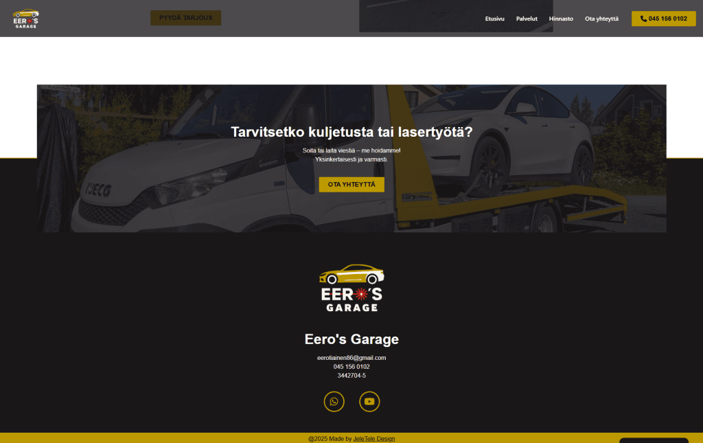 Eero's Garage footer työnäyte, JeleTele Design